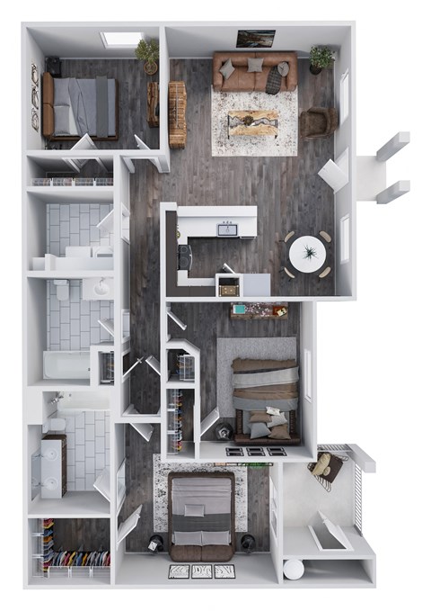 Floor plan for 3 beds, 2.5 baths, 1390 sqft